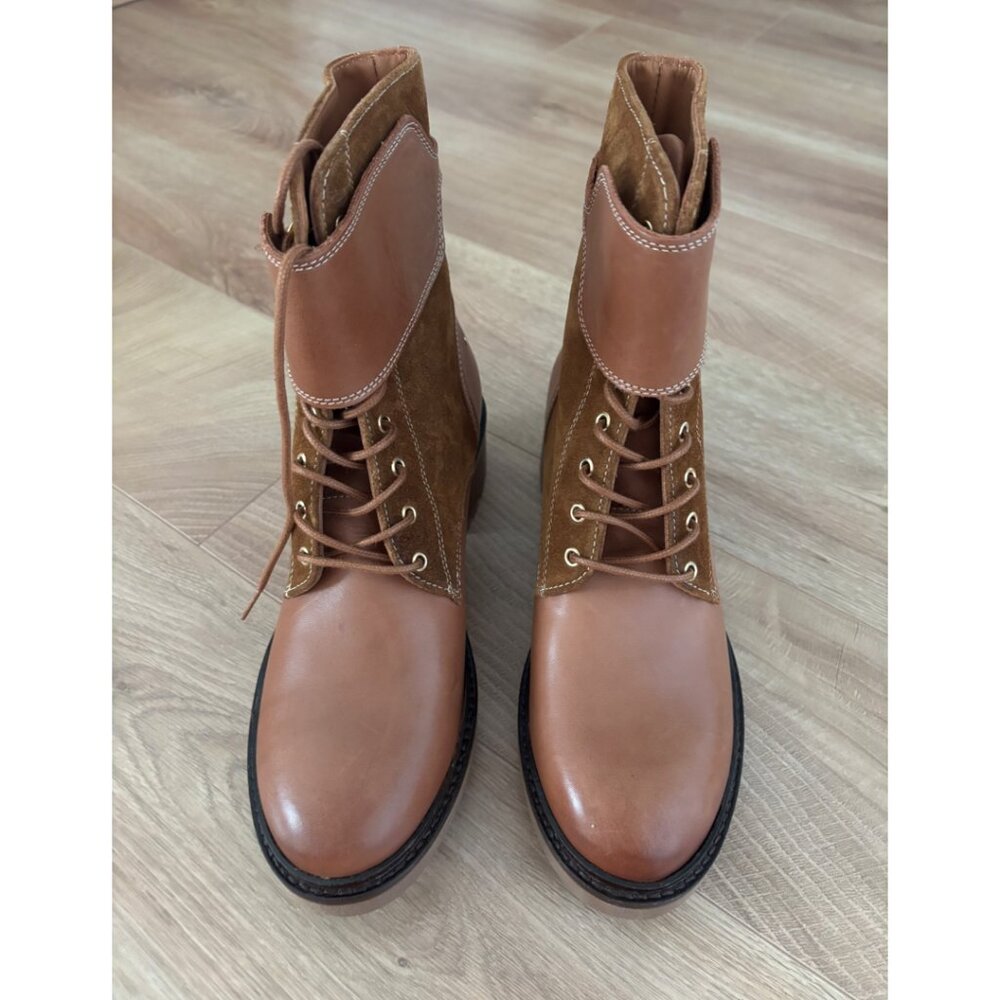 NEW Vanessa Bruno Leather Suede Lace Up Block Heeled Biker Ankle Boots Booties - Picture 11 of 12